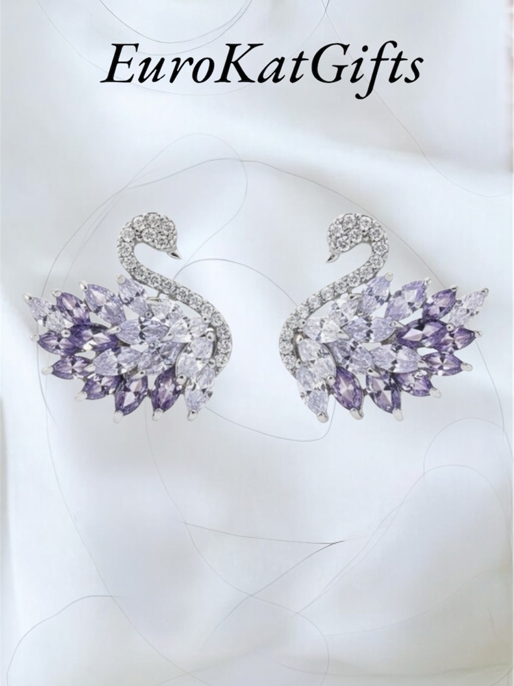Beautiful Elegant Crystal Swan Stud Earrings Formal Feminine NEW NWT